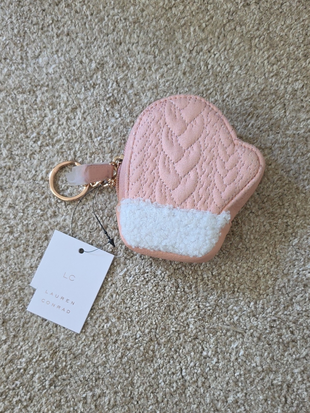 LC Lauren Conrad Blush Quilted Mitten Coin Pouch Keychain